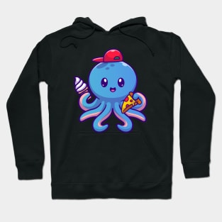 Cute Kid Octopus Holding Pizza And Ice Cream Cone Cartoon Hoodie